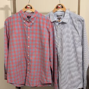 2 Shirts: J Crew Pink and Blue Checkered & RW&Co. Blue Striped